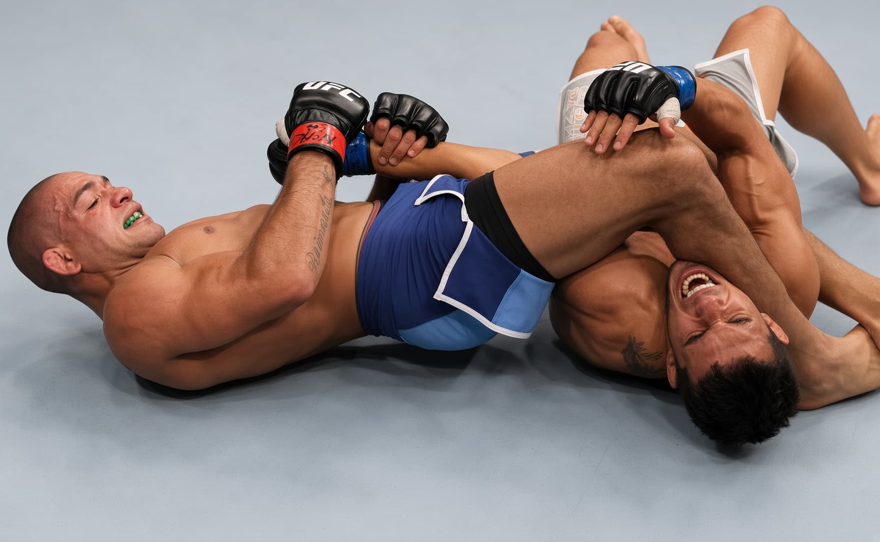 A fighter finishing an armbar.
