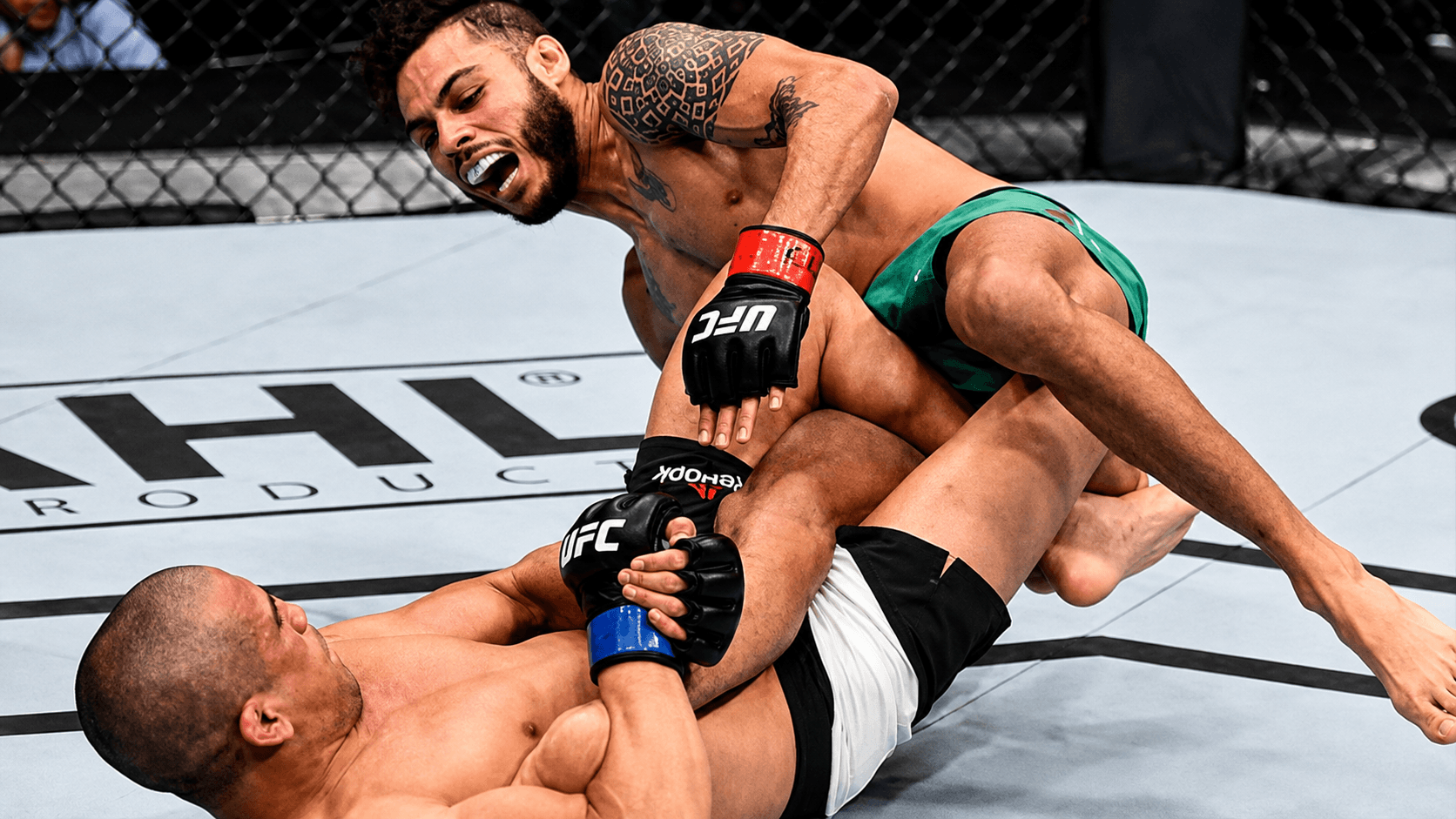 A fighter attacking a heel hook.